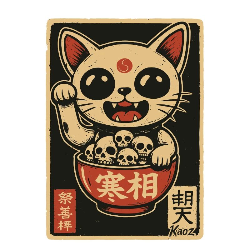 Dunkle Winke-Katze mit Totenköpfen