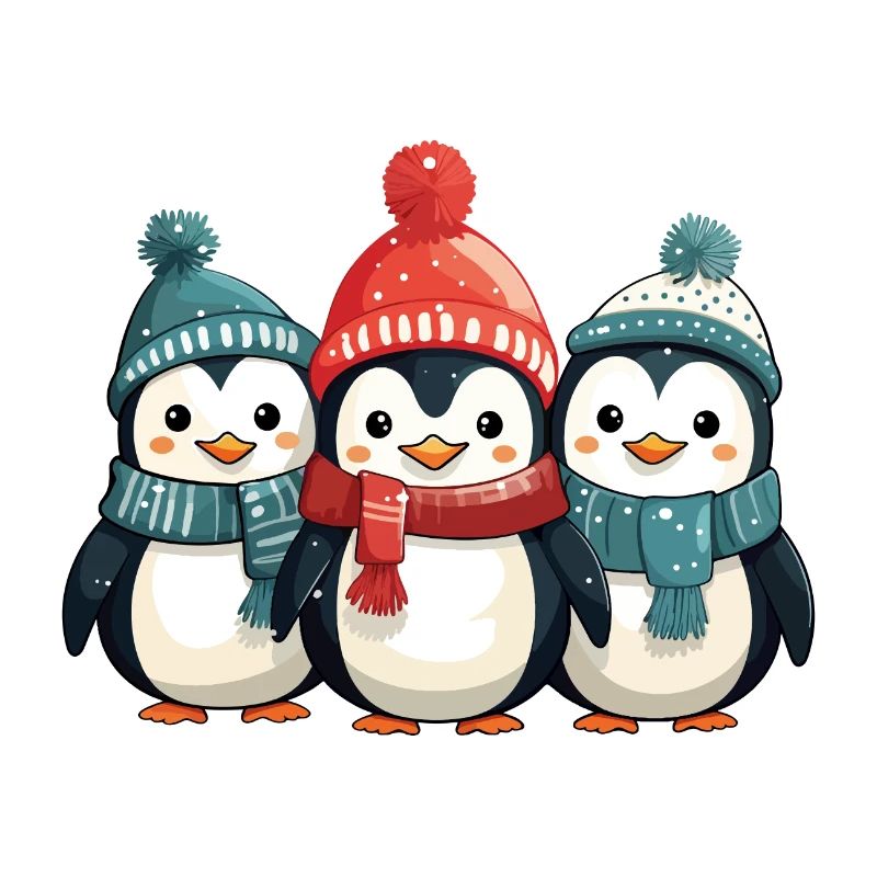 Pingouins de Noël écharpe chapeau Noël mignon mignon
