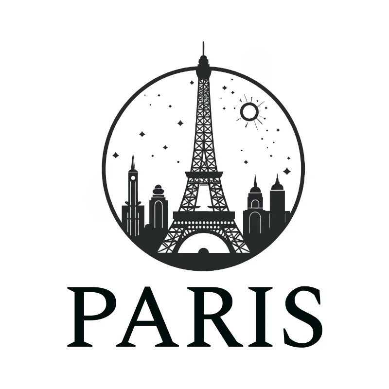 Paris Eiffel Tower silhouette in a circle