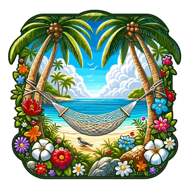 Tropical island with palm trees and hammock
