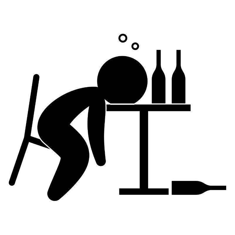 An alcoholic is drunk on the table