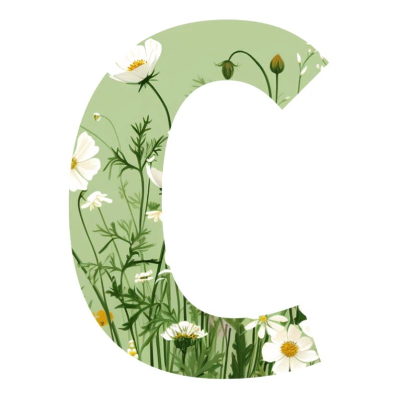 Letter C, Monogram, Floral Pattern
