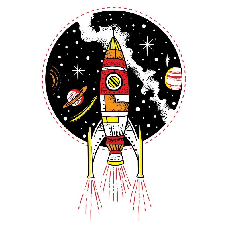 Retro rocket ship launching outer space shuttle