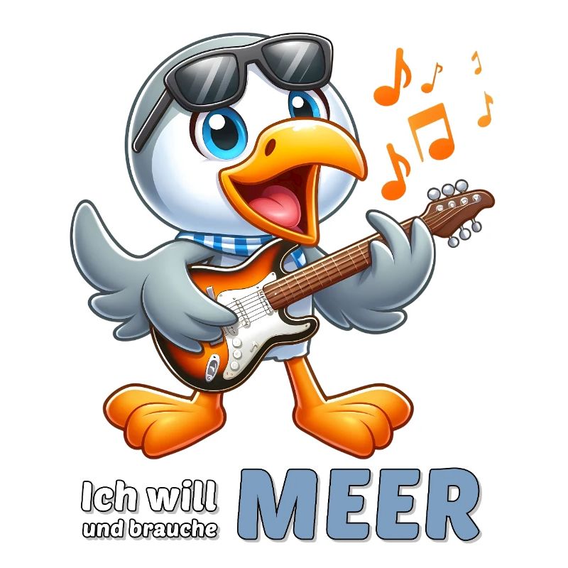Fröhlicher Seevogel mit Gitarre