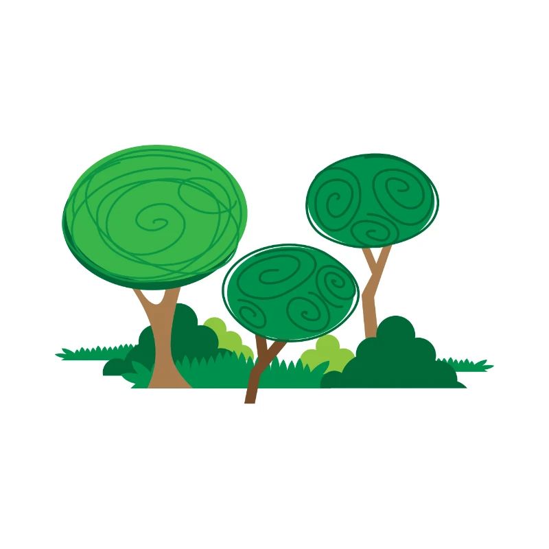 Curly green trees small forest