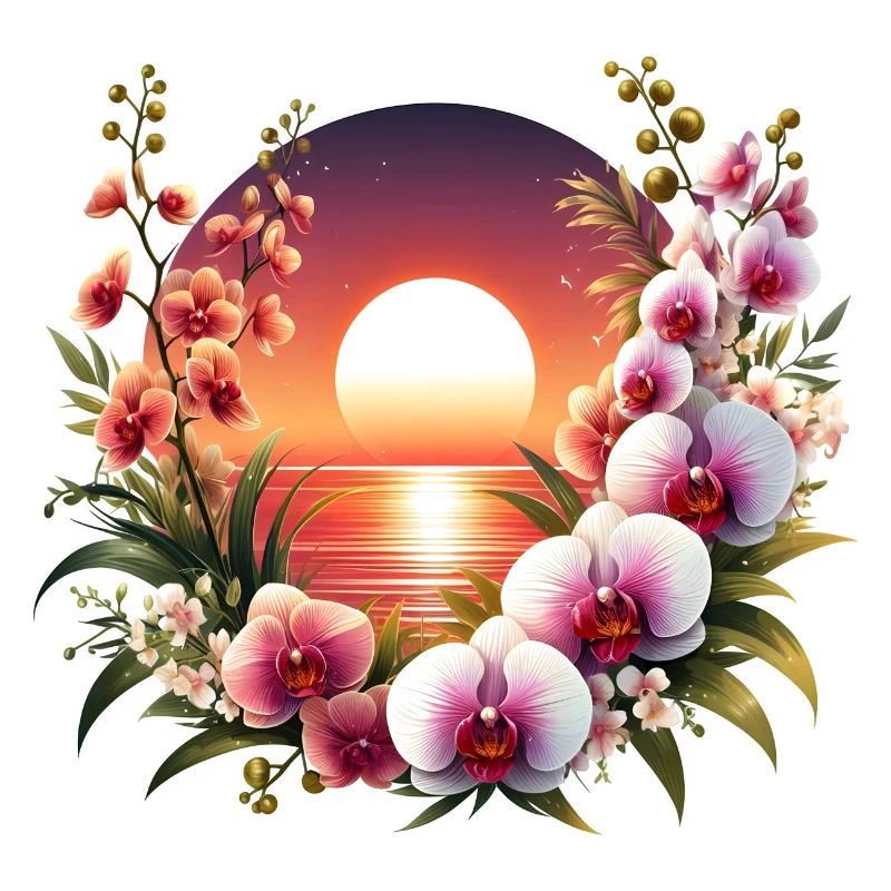 Coucher de soleil sur les orchidées