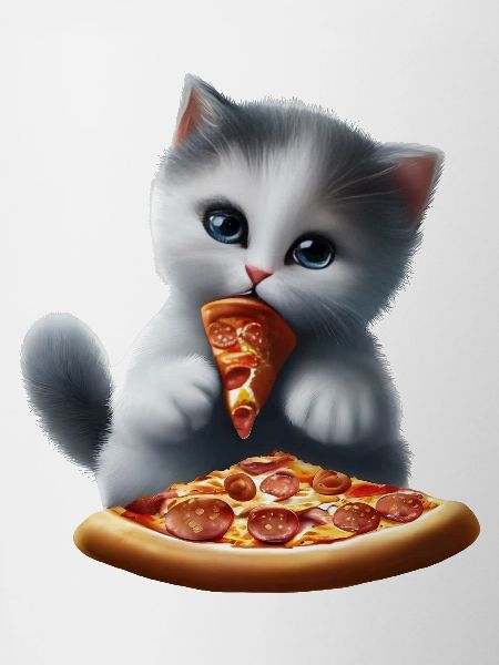 Cat eats pizza