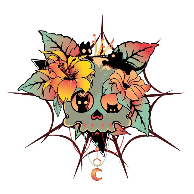 Cats, Skull, Halloween, Cat House, Spider Web