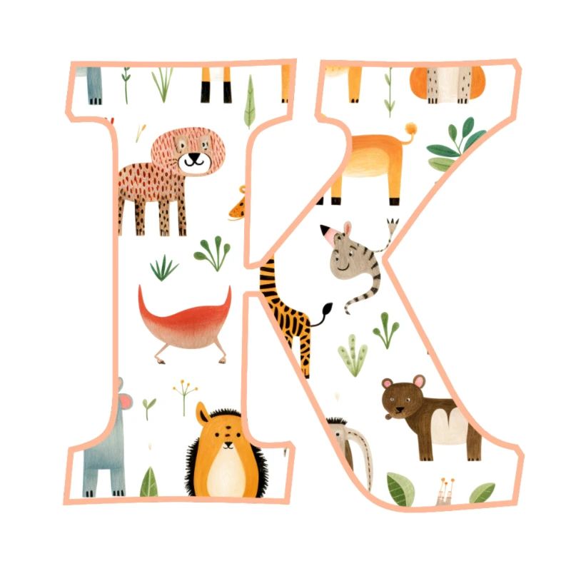 Letter K, Monogram, Animal Pattern