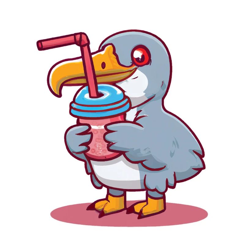 Shoebill stork drinks bubble tea