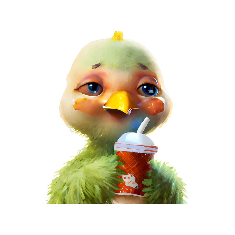 Cute chicken with soft drink