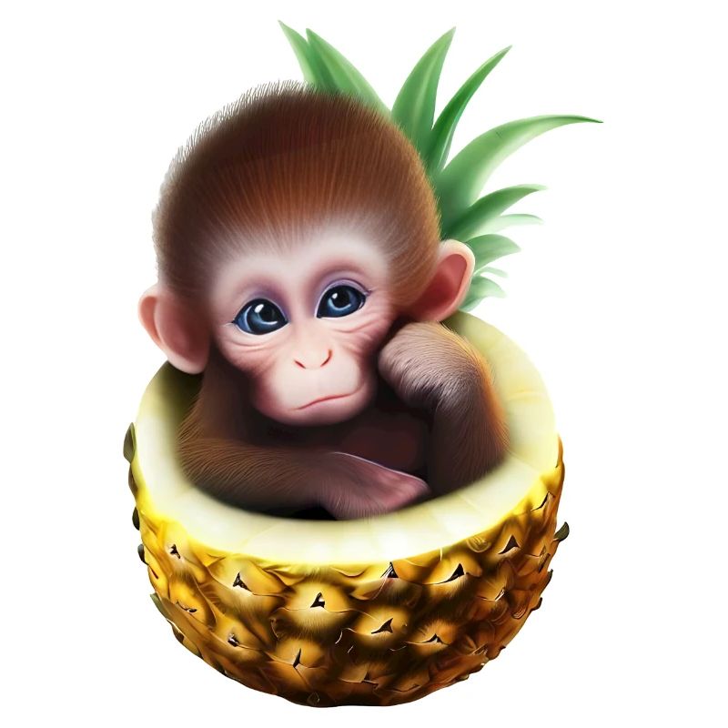 Petit singe dans un ananas