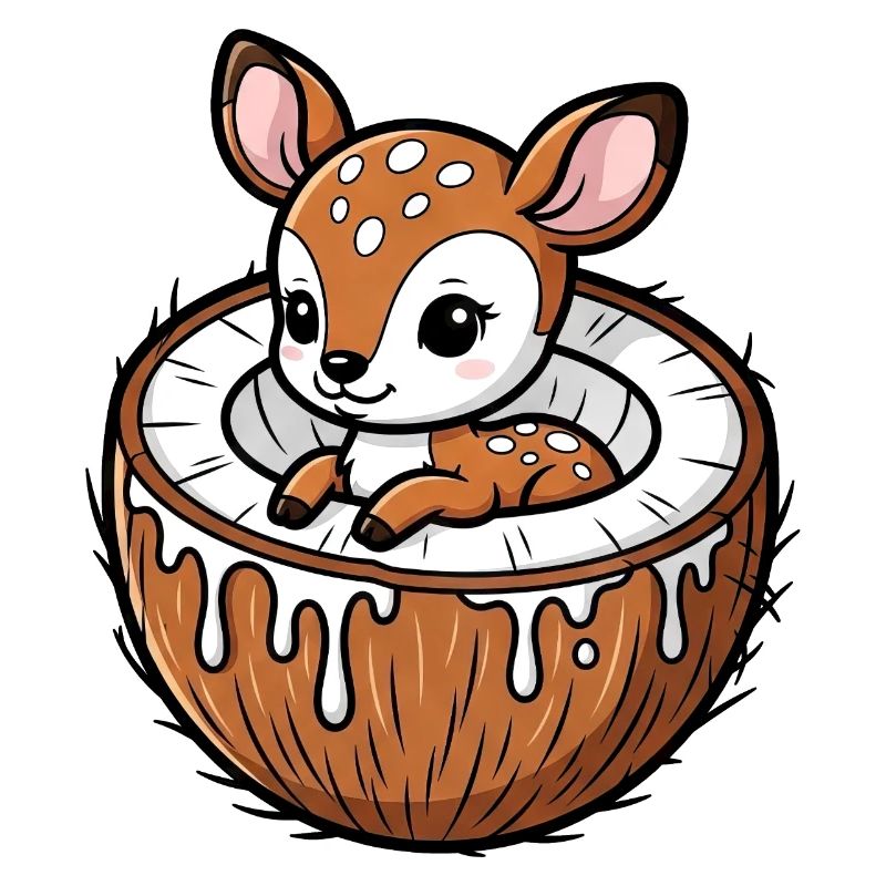 Cute Deer Deer Cartoon Palm Tree Fruit Coconut