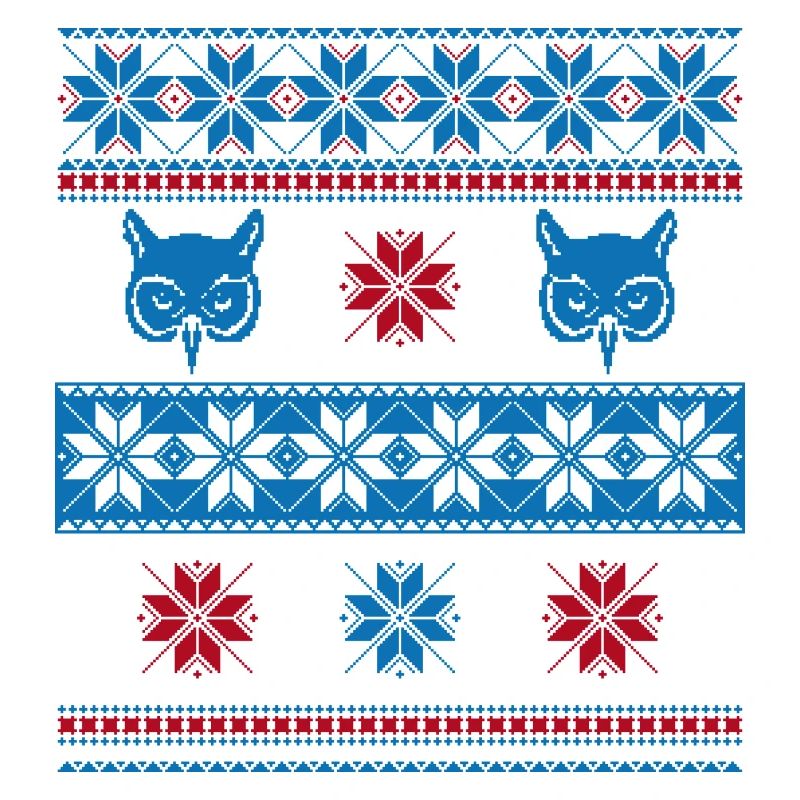 Norweger Pullover Eule Blau Rot