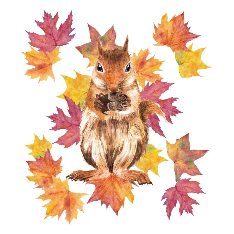 Eichhörnchen mit Herbstlaub