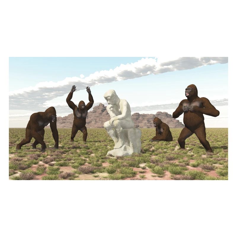 Gorillas with Thinker Sculpture