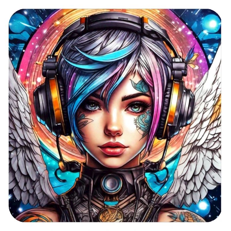 Cooler Cyberpunk Engel mit Kopfhörer