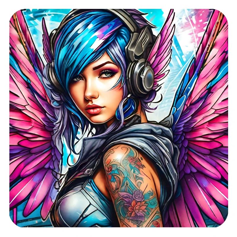 Cooler Cyberpunk Engel mit Kopfhörer