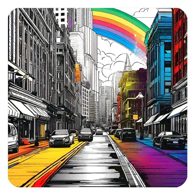 Stadtleben mit Regenbogen