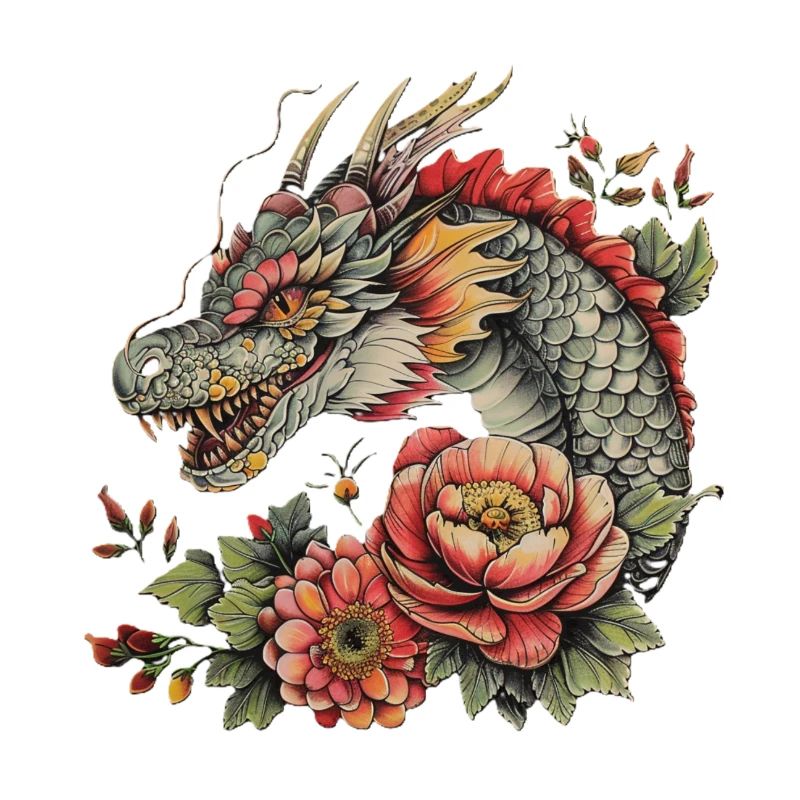 Drache mit Blüten