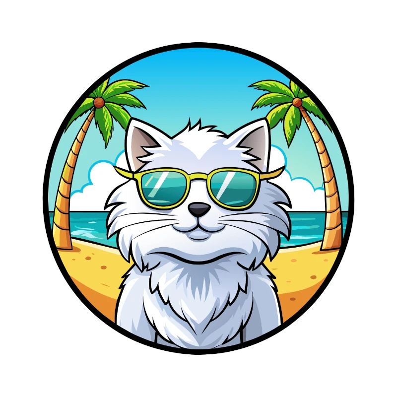 Blanc Chat Persan Race Dessin Animé Plage
