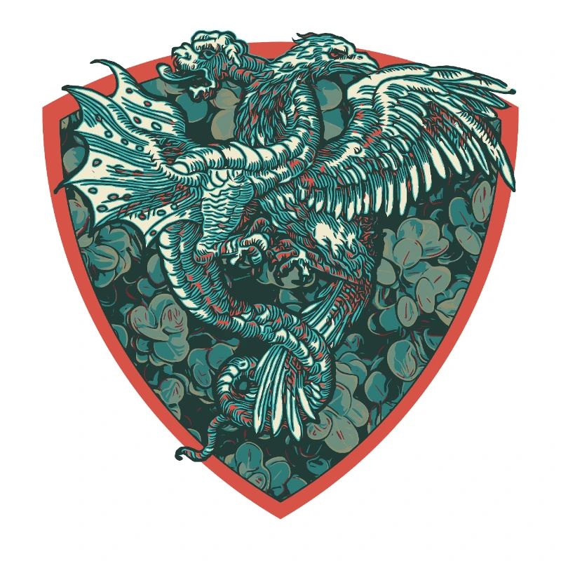 Medieval Dragon in Blue on Shield