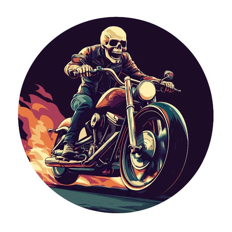 Skeleton on motorcycle flames