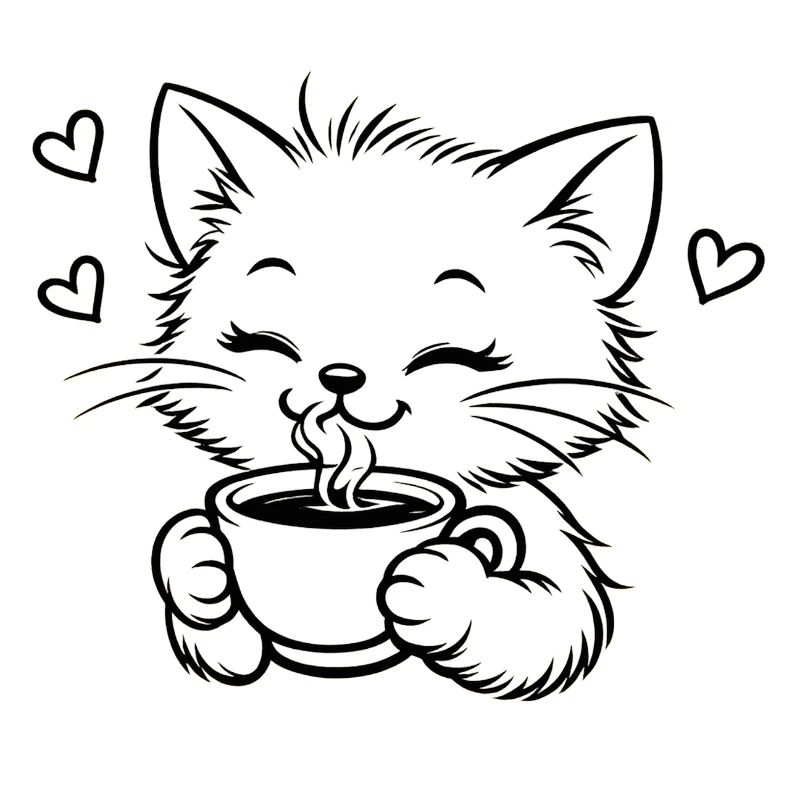 Kitten drinks coffee cuddle magic
