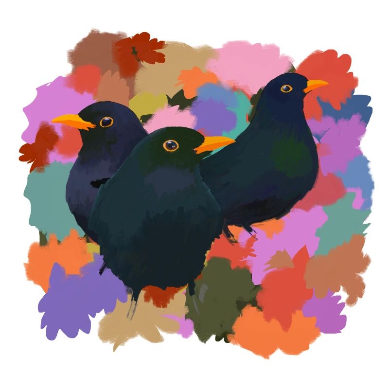 Three friendly birds on a beautiful autumn day