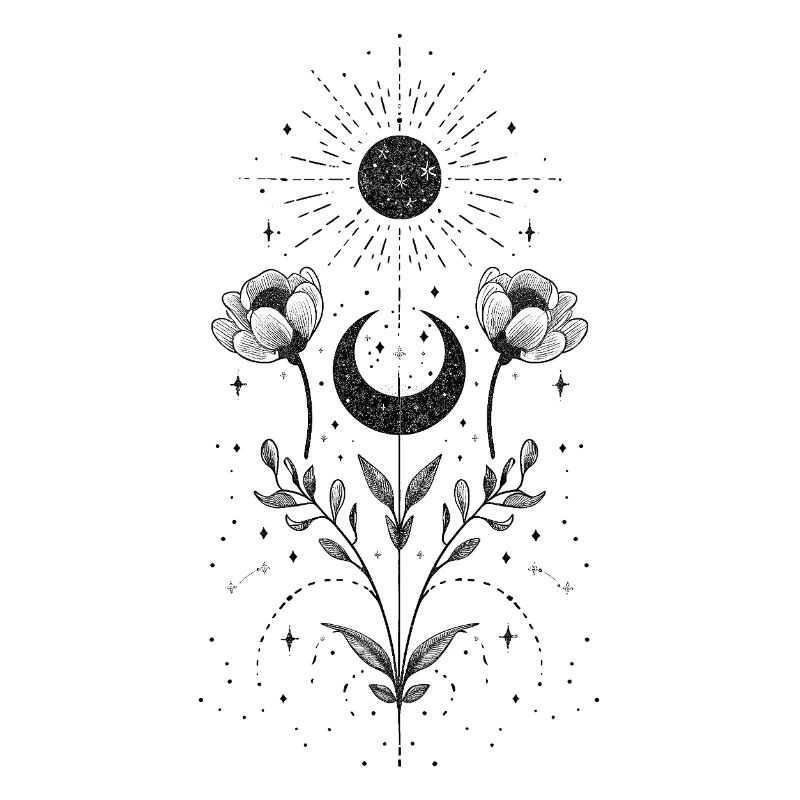 Boho Sonne und Mond mit floralen Elementen