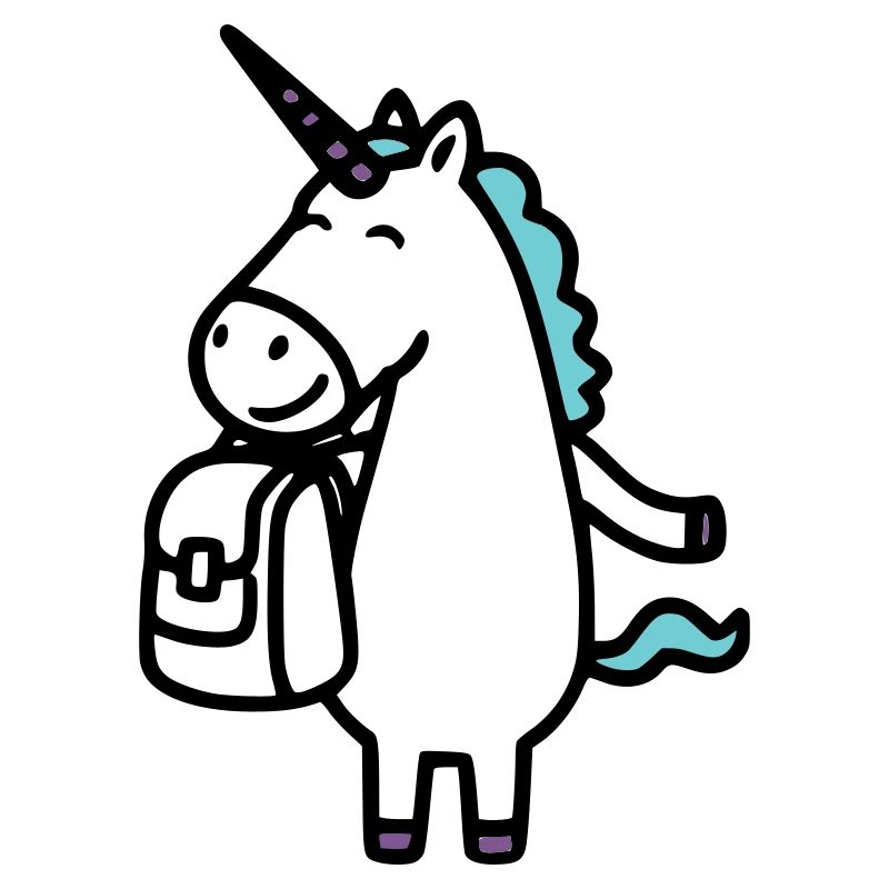 Licorne joyeuse pour l’inscription à l’école avec cartable