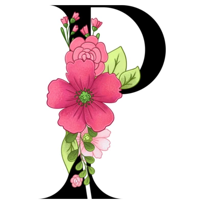 Eleganter Buchstabe 'P' mit Blumen