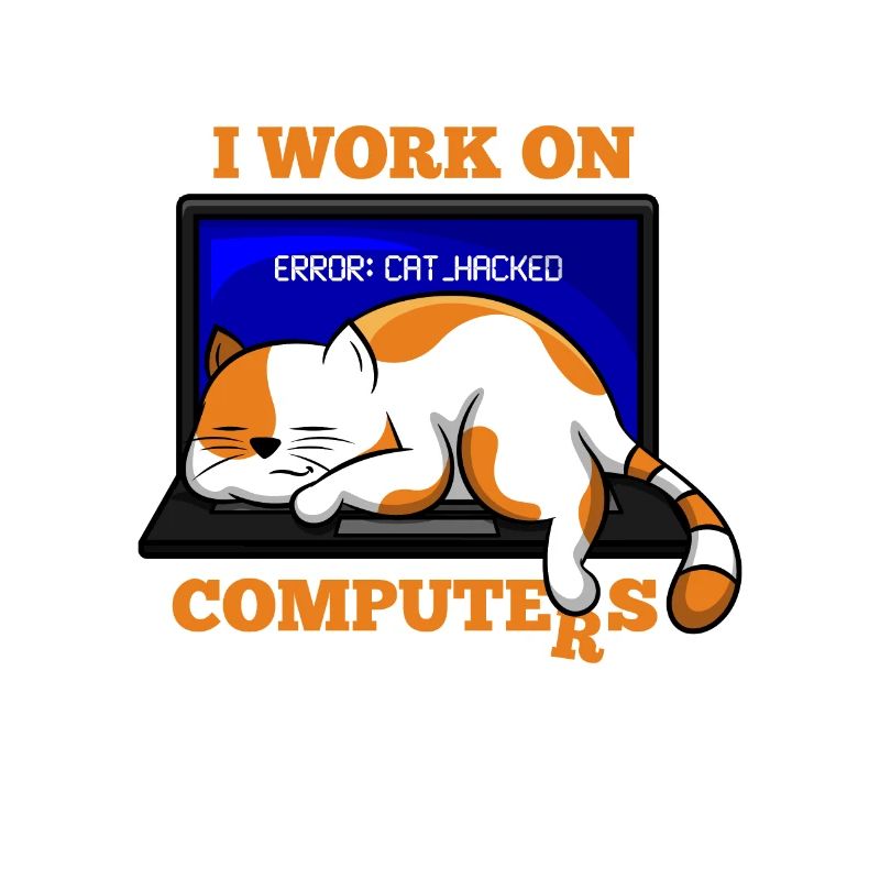Katze und Computer, die Programmierergeschenk zerhacken