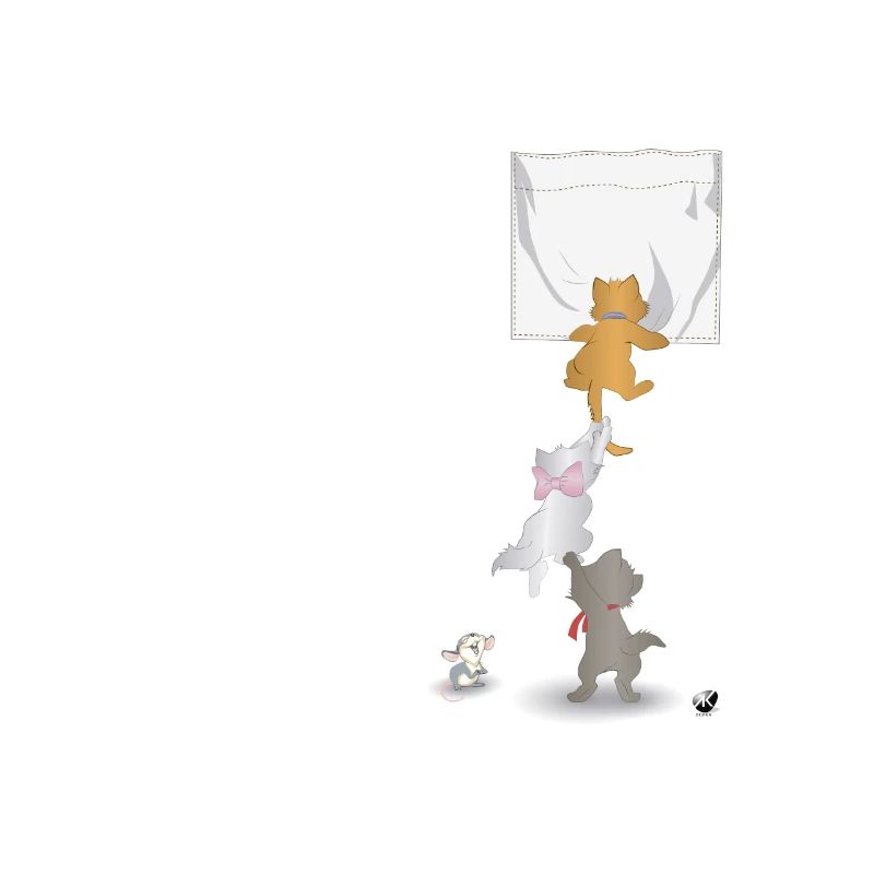 Three cats and a laughing mouse illustration