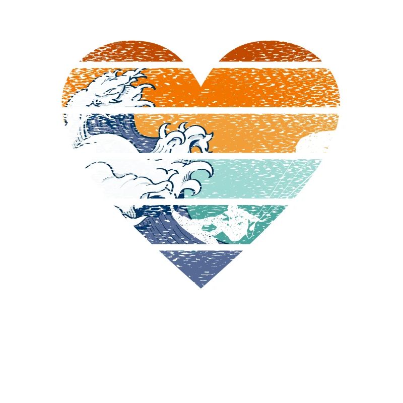 Retro Simplistic Heart Ocean Beach Lovers Surf
