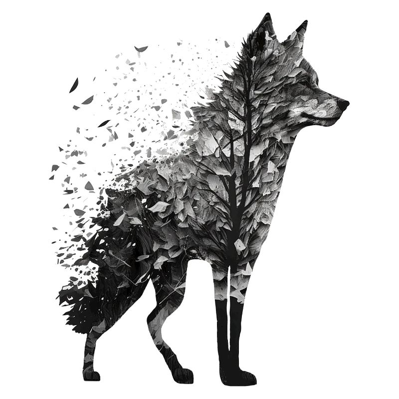 Wolf Geschenk Kunst Baum Blätter Tier Wald Zoo