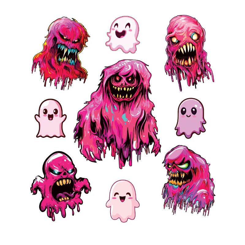 Scary and cute pink ghosts
