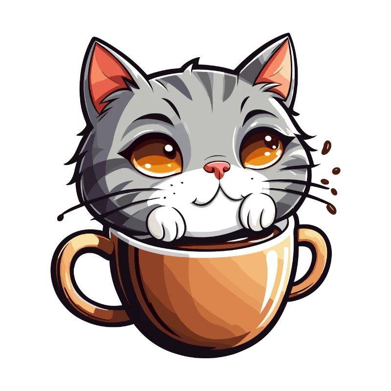 Un chat se baigne dans le café