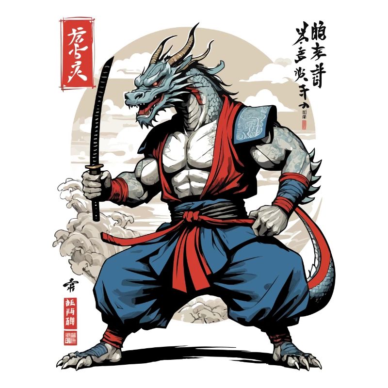 Drachen Samurai Vintage Ukiyo-e Stil