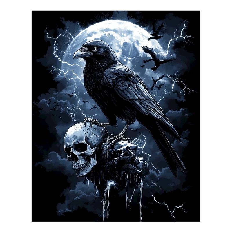 Raven Skull Moon Dark Gothic Black Crow