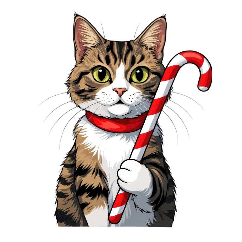 Winter cat with candy cane