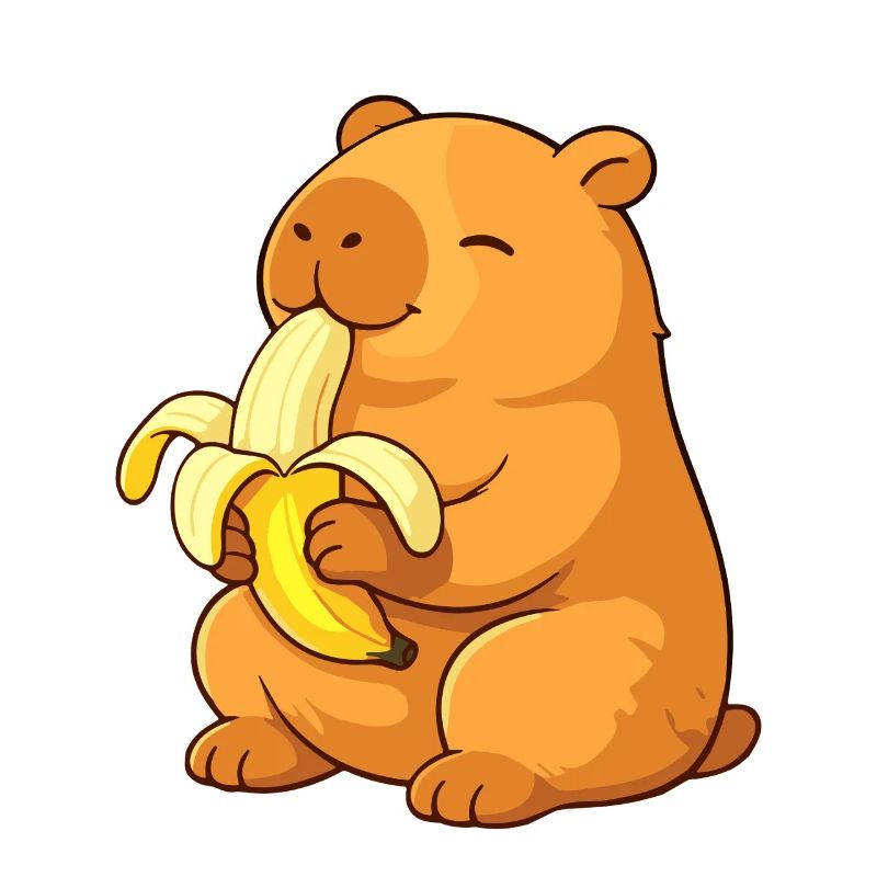 Capybara souriant mangeant une banane