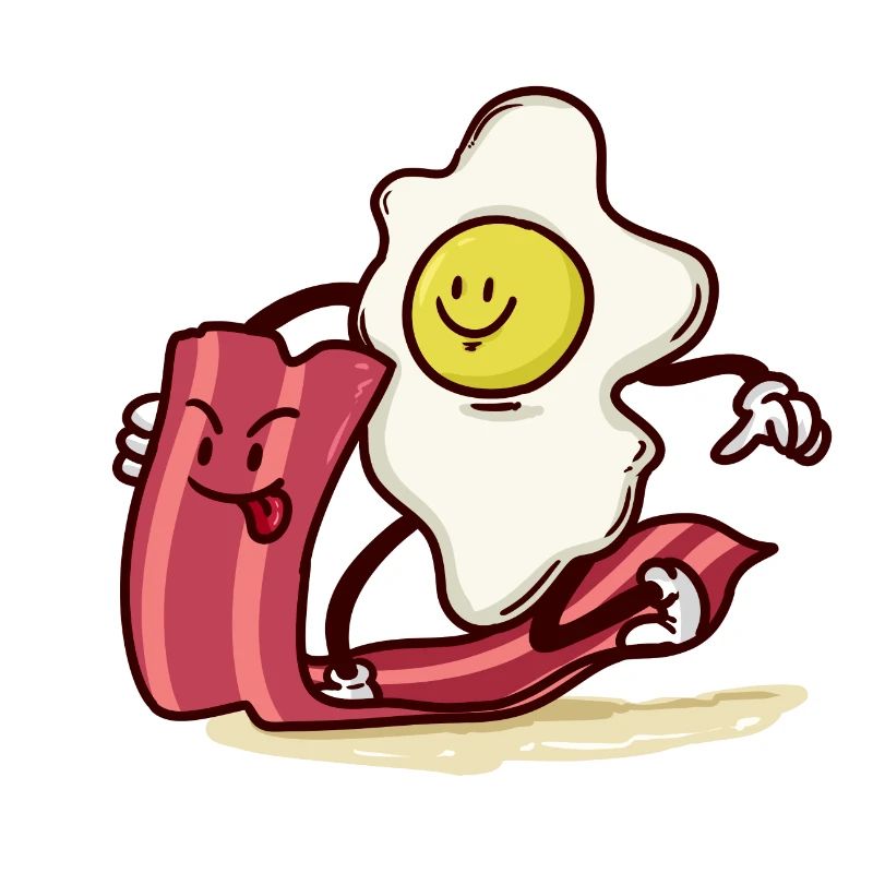 Egg rides bacon slice