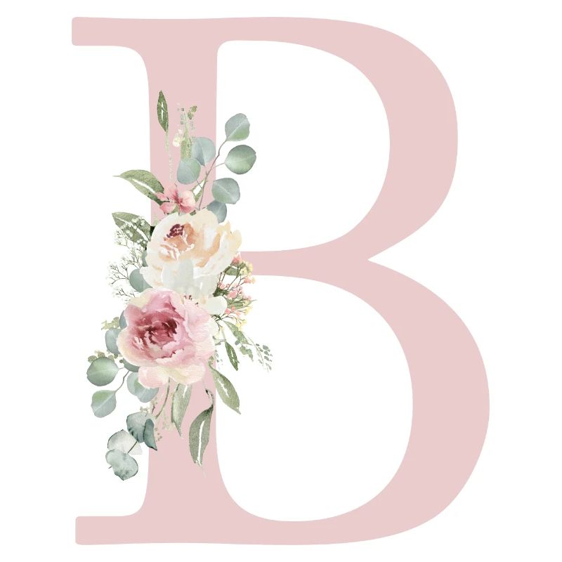 B| Monogramm | Eukalyptus-Pastell-Blumen-Blau
