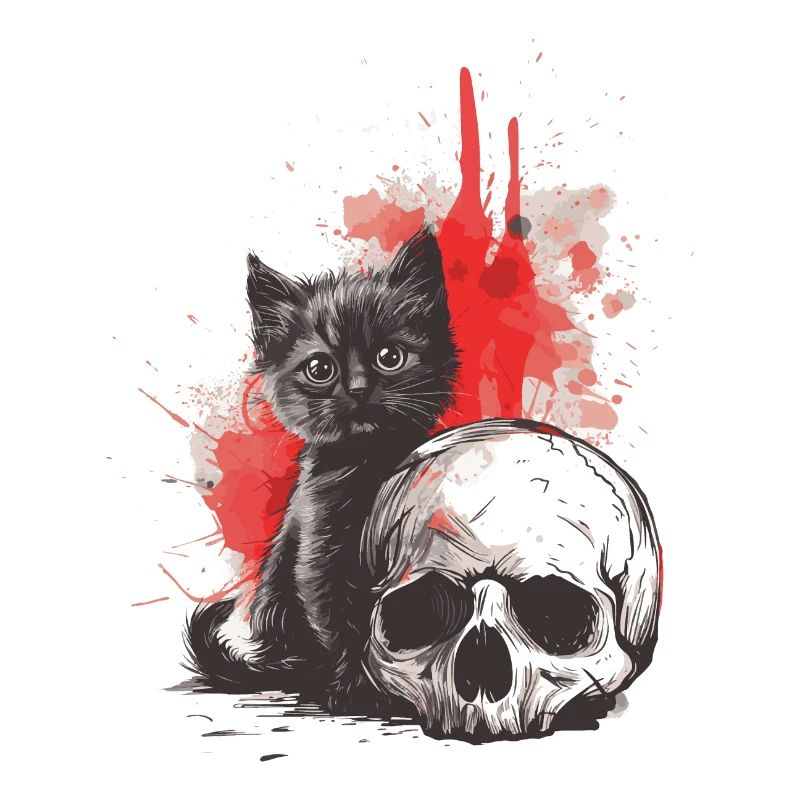 Cute Emo Gothic Kitten and Skull