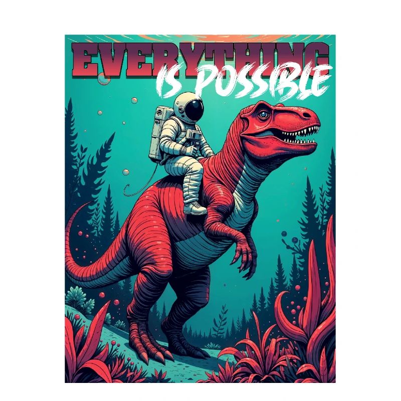 Astronaut rides T-Rex – "Everything is Possible"