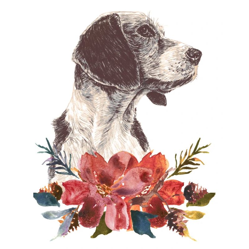 Chien et fleurs