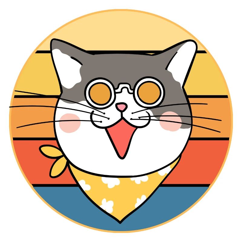 Drôle mignon Kawaii chat visage rétro coucher de soleil