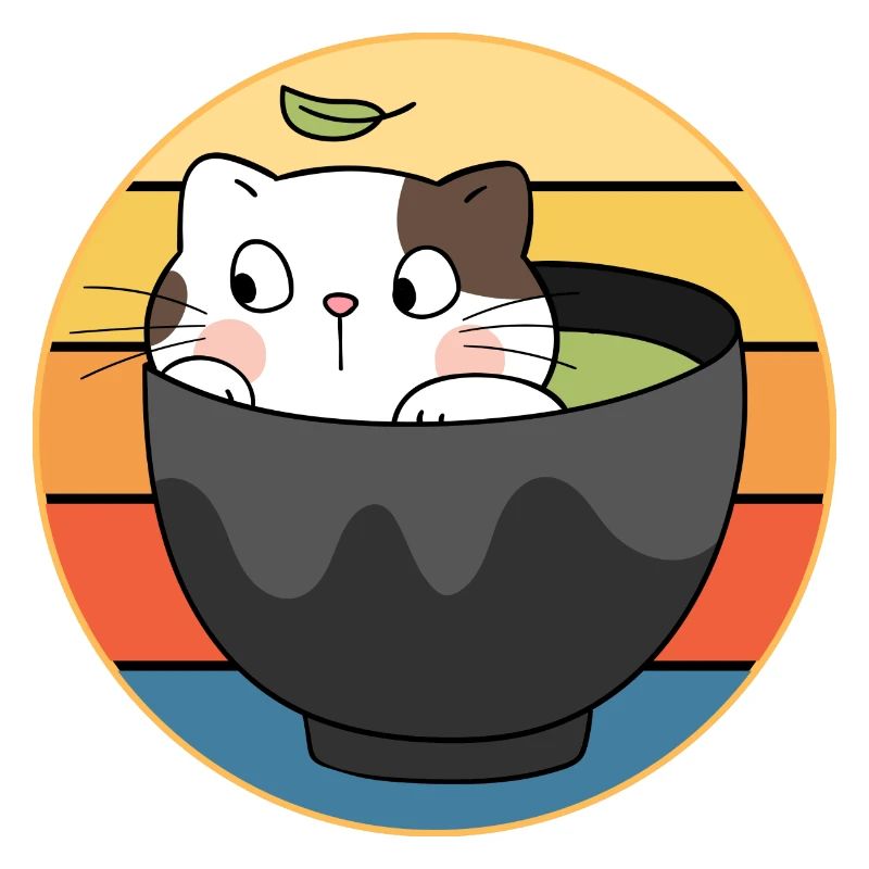 Drôle mignon Kawaii Cat Face Rétro Coucher de soleil
