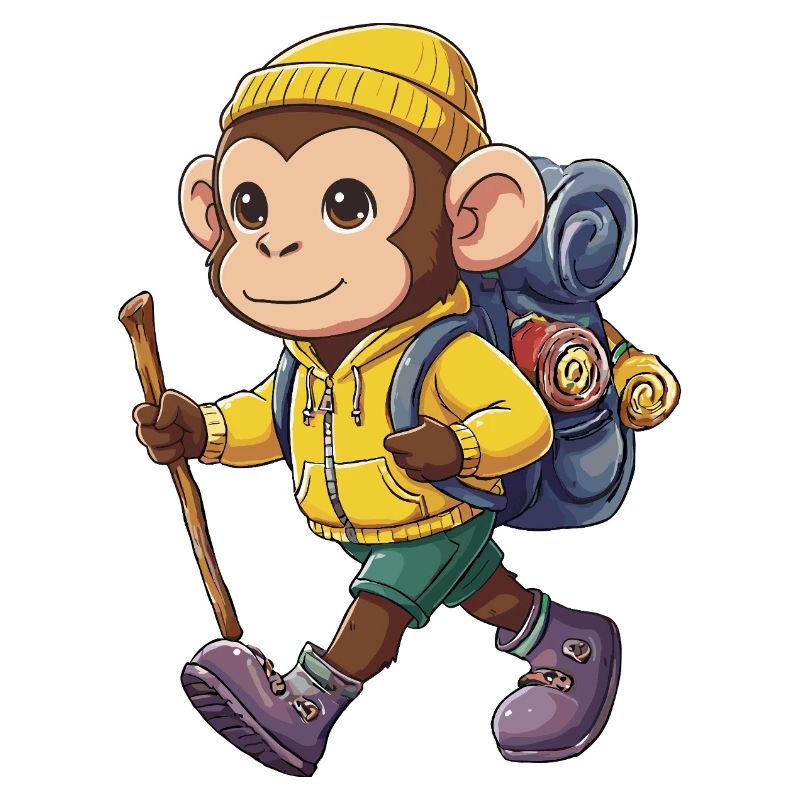 Cute Monkey Hiking Camping Adventure Backpacker